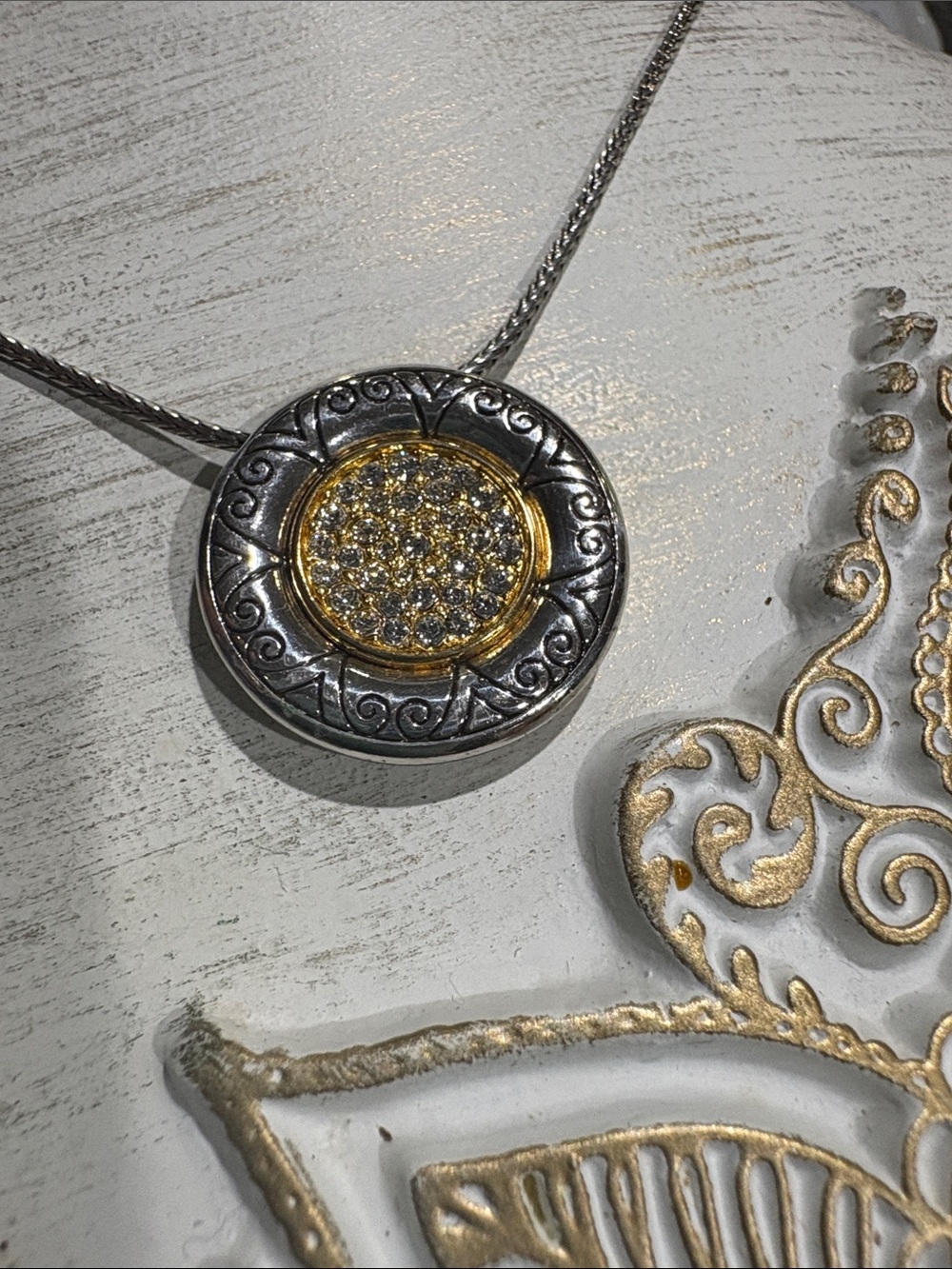 Brighton Two-Tone Crystal Pave Pendant Necklace - Silver and Gold